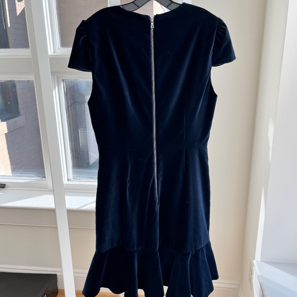 NWT Alice + Olivia Enid Ruffle-Front Fit Flare Velvet Dress - Picture 8 of 10